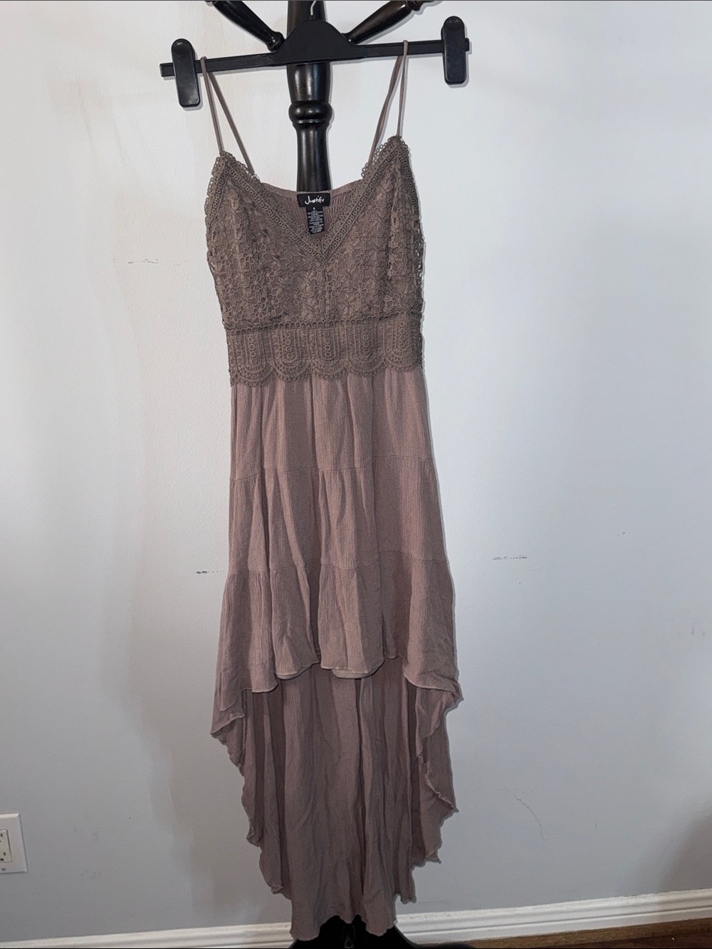 Taupe Crochet Bodice High-Low Dress 17.2T